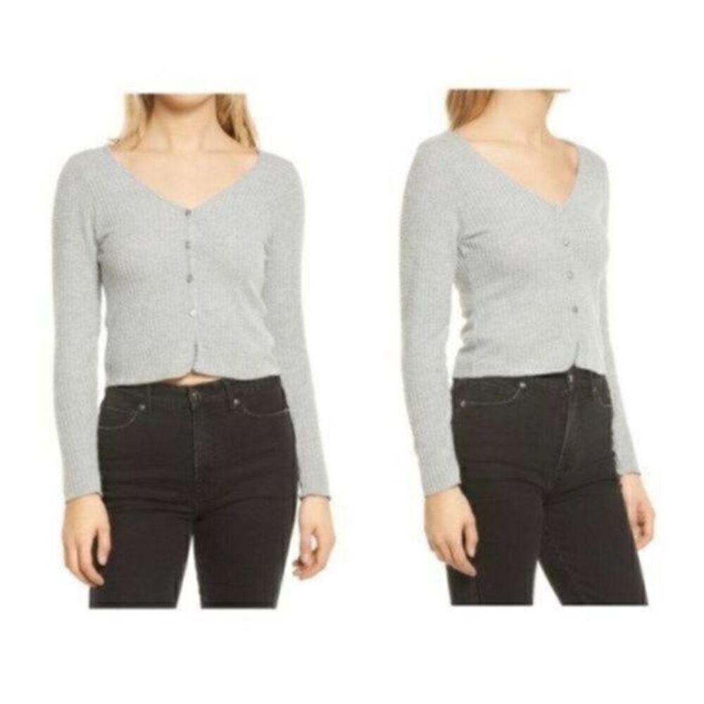 Socialite Nordstrom Skivvy Ribbed Cardigan Sweater Gray XL